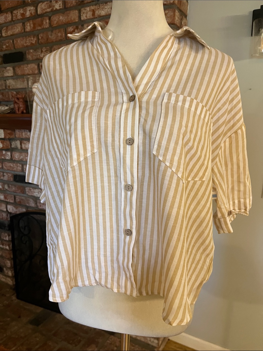 Jason Wu NWOT Beige and White Striped Button-Front Shirt